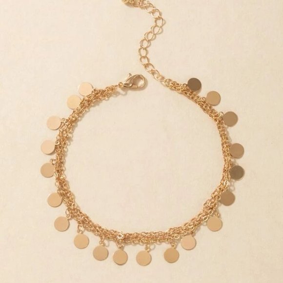 Golden Chain Anklet with Gold-Colored Disc Coin Charms - Picture 3 of 5